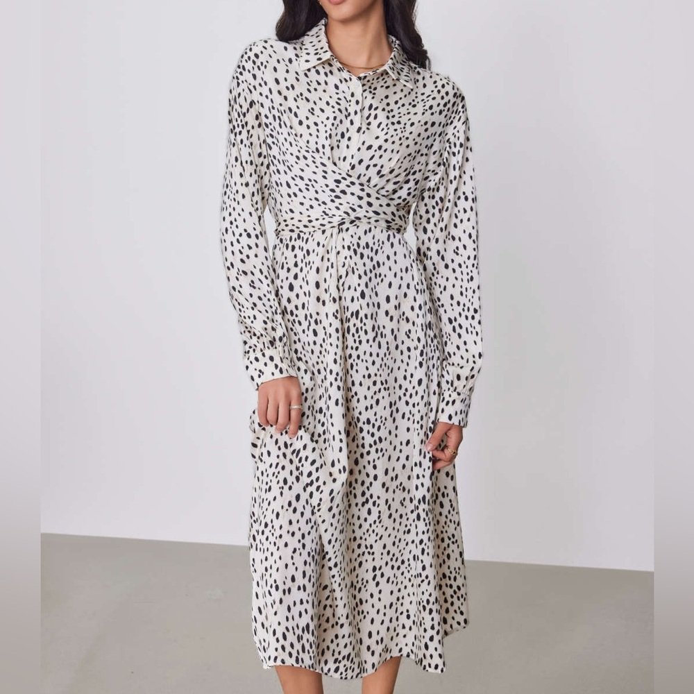 CIDER NWT COLLAR LEOPARD BUTTON MIDI DRESS